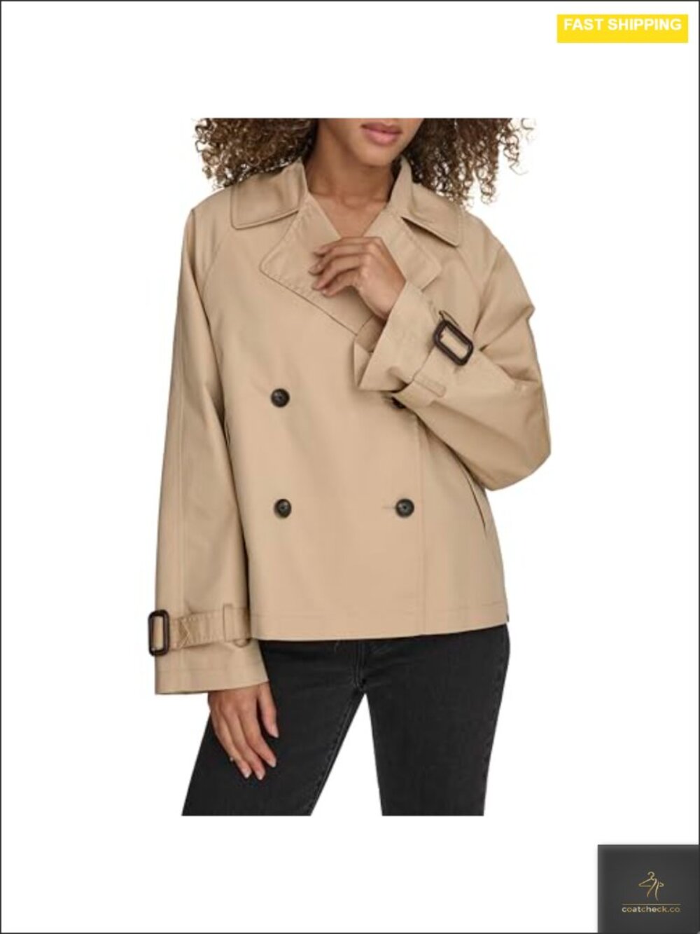 Cotton Blend Women's Short Trench Coat Khaki Double Breasted